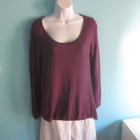 Zero Degrees Celsius Womens Size S Silk Knit Top Purple Jeweled Scoop Neckline - Picture 10 of 11